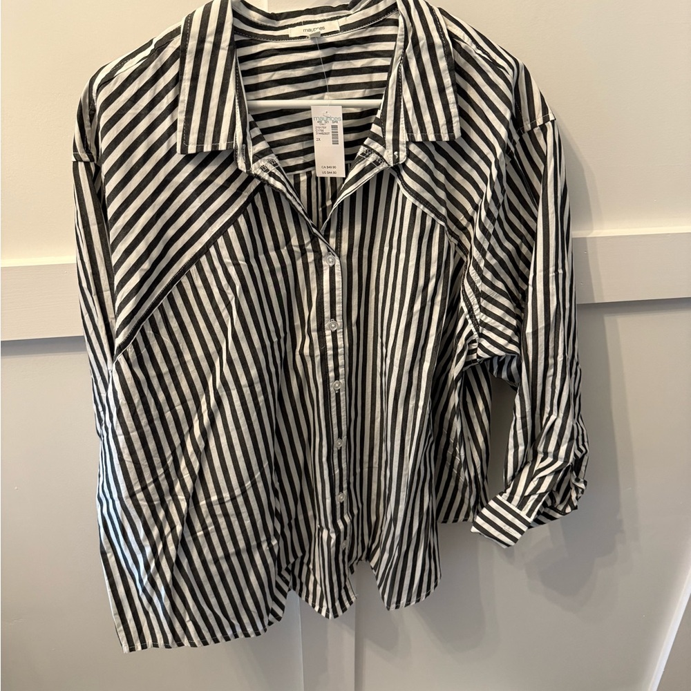 Striped button front blouse